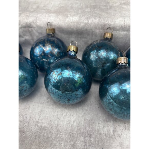 Mercury Glass Blue Crackle Christmas Ornaments Made USA Set of 8 Vtg - Picture 3 of 9